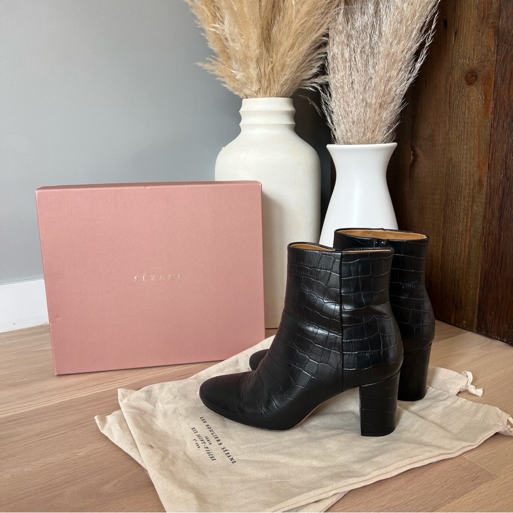 Sezane Black Croc-Patterned Ankle Booties - Picture 11 of 15